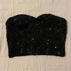 Strapless Black Sequin Top